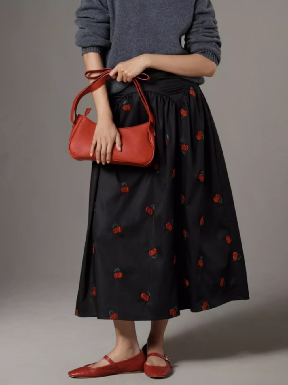 Anthropologie Avec Les Petite Cherry Appliqué Midi Skirt